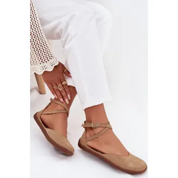 Dámské lodičky Dámské semišové baleríny Barefoot s pásky Zazoo 191 Barva: Béžová, Velikost: 35