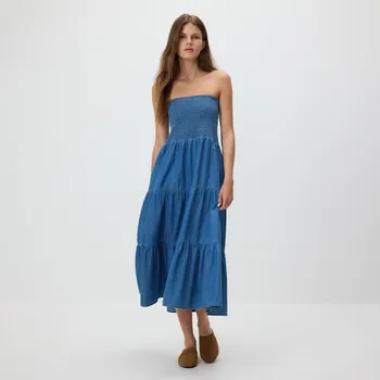 Dámské šaty Reserved - Midi šaty s bavlnou - modrá - 421DZ-55J - 421DZ-55J-XL