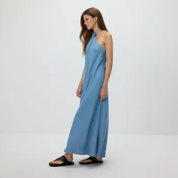 Dámské šaty Reserved - Maxi šaty s ozdobnou růží - modrá - 9328H-05J - 9328H-05J-XL