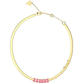 Šperk Guess Pozlacený náhrdelník s růžovými krystaly Hashtag JUBN04255JWYGFCT/U + 2 měsíce na vrácení zboží