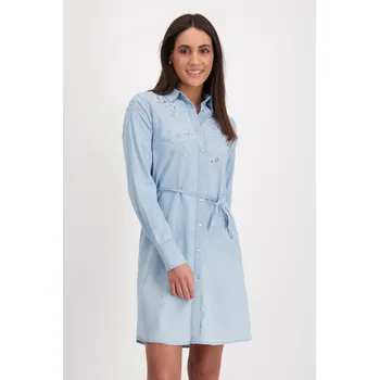 Dámské šaty Monari Šaty Monari 9056 světle modré džínové s aplikací krajky Velikost: L