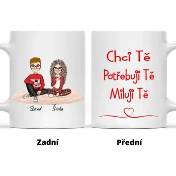 Hrnek - Zamilovaný se pár 5. verze - Chci tě. Potřebuji tě. Miluji tě. Růžová