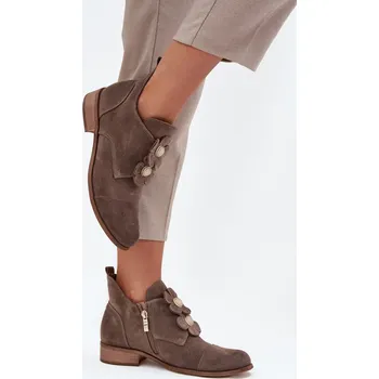 Dámské polobotky Semišové dámské polobotky s ozdobnými květinami Zazoo 3080 Barva: Béžová, Velikost: 39