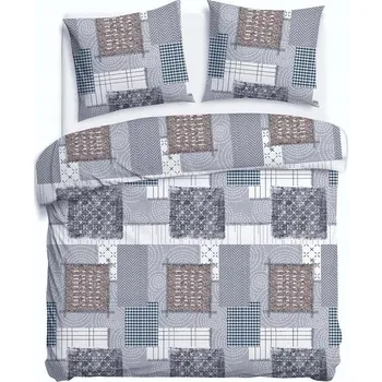 Povlečení Povlečení 220x200 cm sada FLANELOVÉ BAVLNY s chloupkem, patchwork šedé