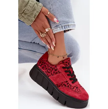 Dámské tenisky Semišové zateplené dámské tenisky na masivní platformě Vinceza 66841 Leopardo Barva: Červená, Velikost: 36