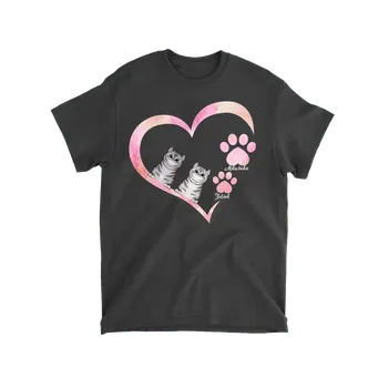Pánské tričko Tričko - Srdce a Kočičí tlapky - Až 4 kočky Tričko / Navy / S