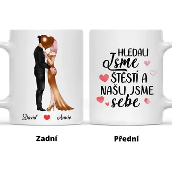 Hrnek - Líbající se pár - Hledali jsme štěstí a našli jsme sebe Černá