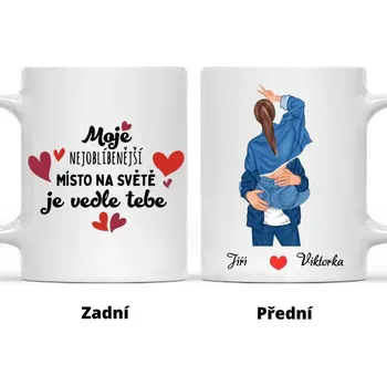 Hrnek - Líbající se pár 2. verze - Moje nejoblíbenější místo na světě je vedle tebe Červená