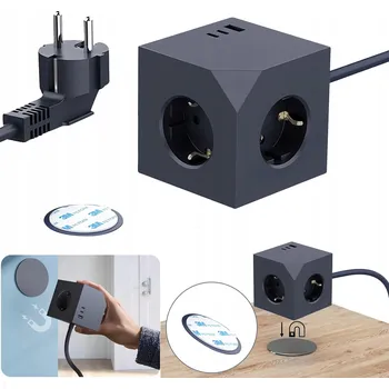 Napájecí kabel Zásuvková lišta 3 zásuvky 1xUSB-A 2xUSB-C 3680W s magnetickým podstavcem