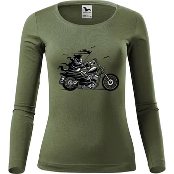 DOBRÝ TRIKO Dámské bavlněné triko Smrtka na motorce Velikost: L, Barva: Khaki