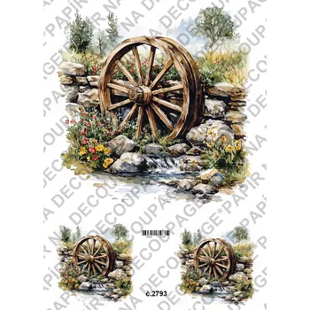 Umělecký papír Rýžový a soft papír na decoupage - Kolo od vozu - KB2793 Materiál: Soft, Rozměr: A4