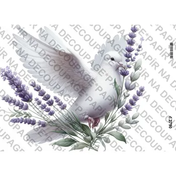 Umělecký papír Rýžový a soft papír na decoupage - Holubička a levandule - KB2790 Materiál: Soft, Rozměr: A4