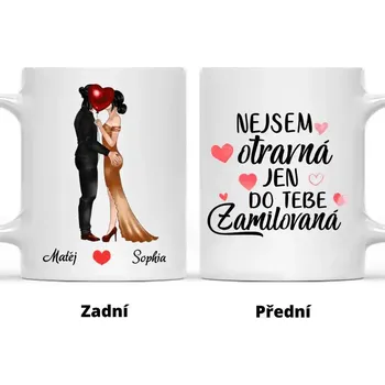 Hrnek - Líbající se pár - Nejsem otravná, jen do tebe ZAMILOVANÁ Modrá
