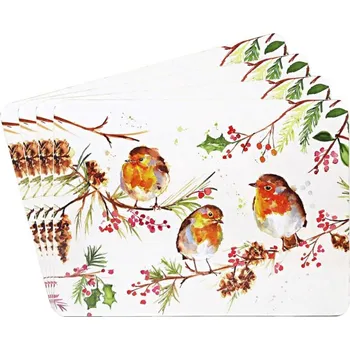 prostírání Leonardo, Anglie LP - Vánoční korkové prostírání WINTER ROBINS 4 ks - 30*22 cm