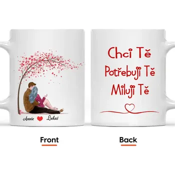 Hrnek - Objímající se pár 2 - Chci tě. Potřebuji tě. Miluji tě Červená