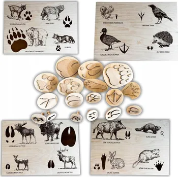 Dětské razítko Stopy zvířat s tabulkami, stopy k obtiskávání, razítka, lesní zvířata 1 ks Lesní zvířata