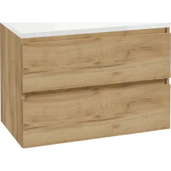 Koupelnový nábytek kielle Nefia Skříňka včetně desky pod umyvadlo 80x55x46 cm, zlatý dub/lesklá bílá, 50027S831