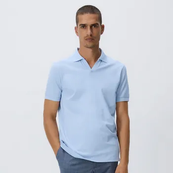 Pánské tričko Reserved - Polo tričko z mercerované bavlny - bleděmodrá - 280EF-05X - 280EF-05X-L