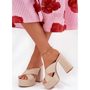Dámské pantofle Dámské Klapky Na Platformě A Podpatku Lenobos Barva: Béžová, Velikost: 38