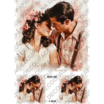 Umělecký papír Rýžový a soft papír na decoupage - Zamilovaní - KB2834 Materiál: Soft, Rozměr: A4