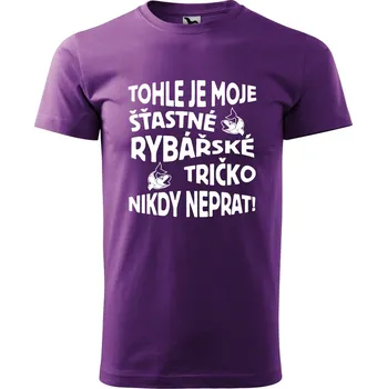 Pánské oblečení DOBRÝ TRIKO Pánské tričko s potiskem Šťastné rybářské tričko Velikost: XS, Barva: Fialová