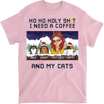 Pánské tričko Tričko - Ho Ho Holysht I need a - Až 6 kočky Tričko / Bílá / XL