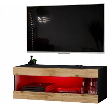Televizní stolek Závěsná skříňka pod TV TIVOLI RTV2 Černá/Dub Wotan, RGB LED osvětlení
