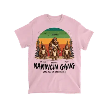 Pánské tričko Tričko - Maminčin gang, jaká matka, takové děti - až 11 dětí Tričko / Růžová / 2XL