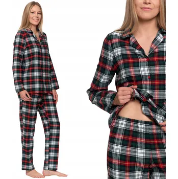 Dámské pyžamo Dámské bavlněné pyžamo s kostkovaným vzorem, teplé, s dlouhým rukávem MORAJ, dvoudílné, XXL