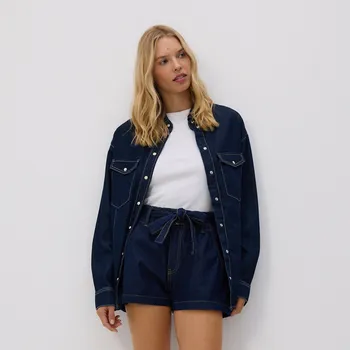 Dámské kraťasy Reserved - Džínové šortky s vázáním - tmavomodrá - 538GE-59J - 538GE-59J-38