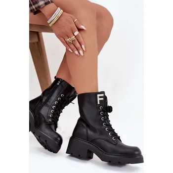 Dámské kozačky Dámské workery kotníkové boty na klínku zateplené s písmenem F Lurina Barva: Černá, Velikost: 39