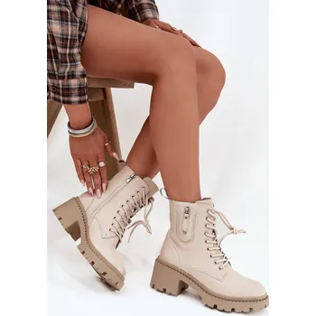 Dámské kozačky Kožené dámské kotníkové boty na klínu vyhřívané Vinceza 86418 Barva: Béžová, Velikost: 40