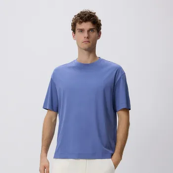 Reserved - Boxy tričko z marcerované bavlny - světle modrá - 254FP-50X - 254FP-50X-S