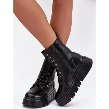 Dámské kozačky Zamszové Botky Workery Na Masivní Platformě Koturnie Lavica Barva: Černá, Velikost: 38