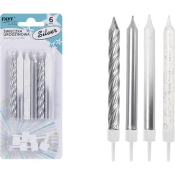 Dortová svíčka NAROZENINOVÉ SVÍČKY DORT SVÍČKA STŘÍBRNÉ 6 Ks