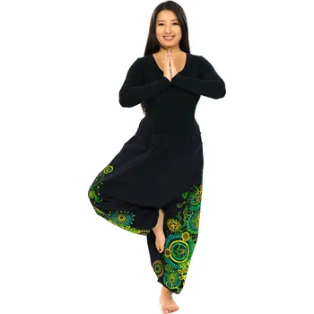 Dámské kalhoty Himalife Harémové kalhoty Rula - černá s limetkovou Velikost: L/XL - Móda pro plnoštíhlé, Oblečení nadměrné velikosti