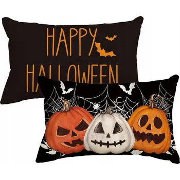 Polštář Povlak na polštář Dekorační Halloween Dýně Pavouci 30x50cm 2ks Černé