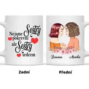 Hrnek - Nejlepší kamarádka- Nejsme pokrevníSESTRY, ale SESTRY srdcem. Červená