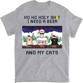 Tričko - Ho Ho Holysht I need a - Až 6 kočky - verze 2 Tričko / Šedá / XL