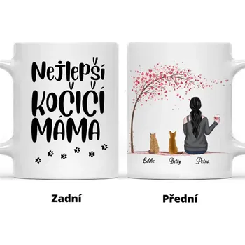 Hrnek - Kočičí máma - růžový stromek Bílá