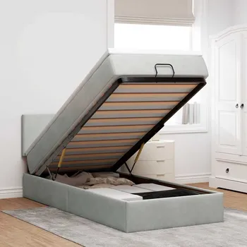 Postel vidaXL Osmanský rám postele s matrací 90x190cm samet [3312520] Barva: světle šedá