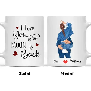 Hrnek - Líbající se pár 2. verze - I love you to the moon and back Modrá