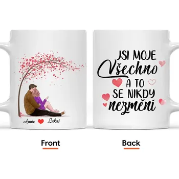 Hrnek - Objímající se pár 2. verze - Jsi moje všechno a to se nikdy nezmění Červená