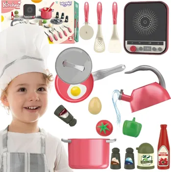 Dětská kuchyňka Woopie WOOPIE Little Chef Set Induction Pots Frying Pan Kettle Pink 30el.