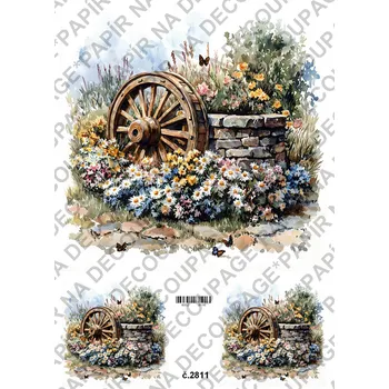 Umělecký papír Rýžový a soft papír na decoupage - Kolo od vozu - KB2811 Materiál: Soft, Rozměr: A4