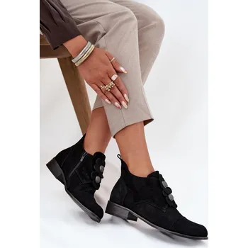 Dámské polobotky Semišové dámské polobotky s ozdobnými květinami Zazoo 3080 Barva: Černá, Velikost: 37