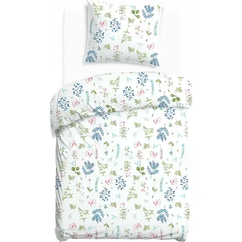 Povlečení Povlečení 140x200 cm, sada FLANELOVÉ BAVLNY s chloupkem, barevné květiny, bílé