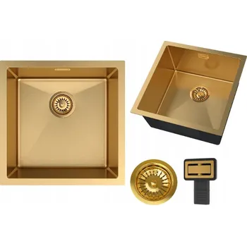 Nerezový dřez OCELOVÝ DŘEZ POD DESKU ZLATÝ SIFON JEDNOKOMOROVÝ ZÁVĚSNÝ BARI44