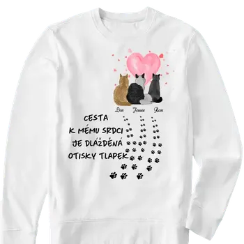Pánská mikina Mikina - Cesta k mému srdci je dlážděná otisky tlapek - Kočky Mikina / Bílá / 2XL