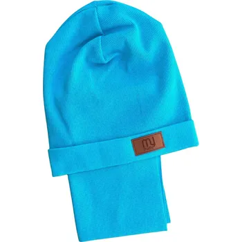 Kojenecké oblečení BY MIMI Dětský set čepice a nákrčník výrazná tyrkysová